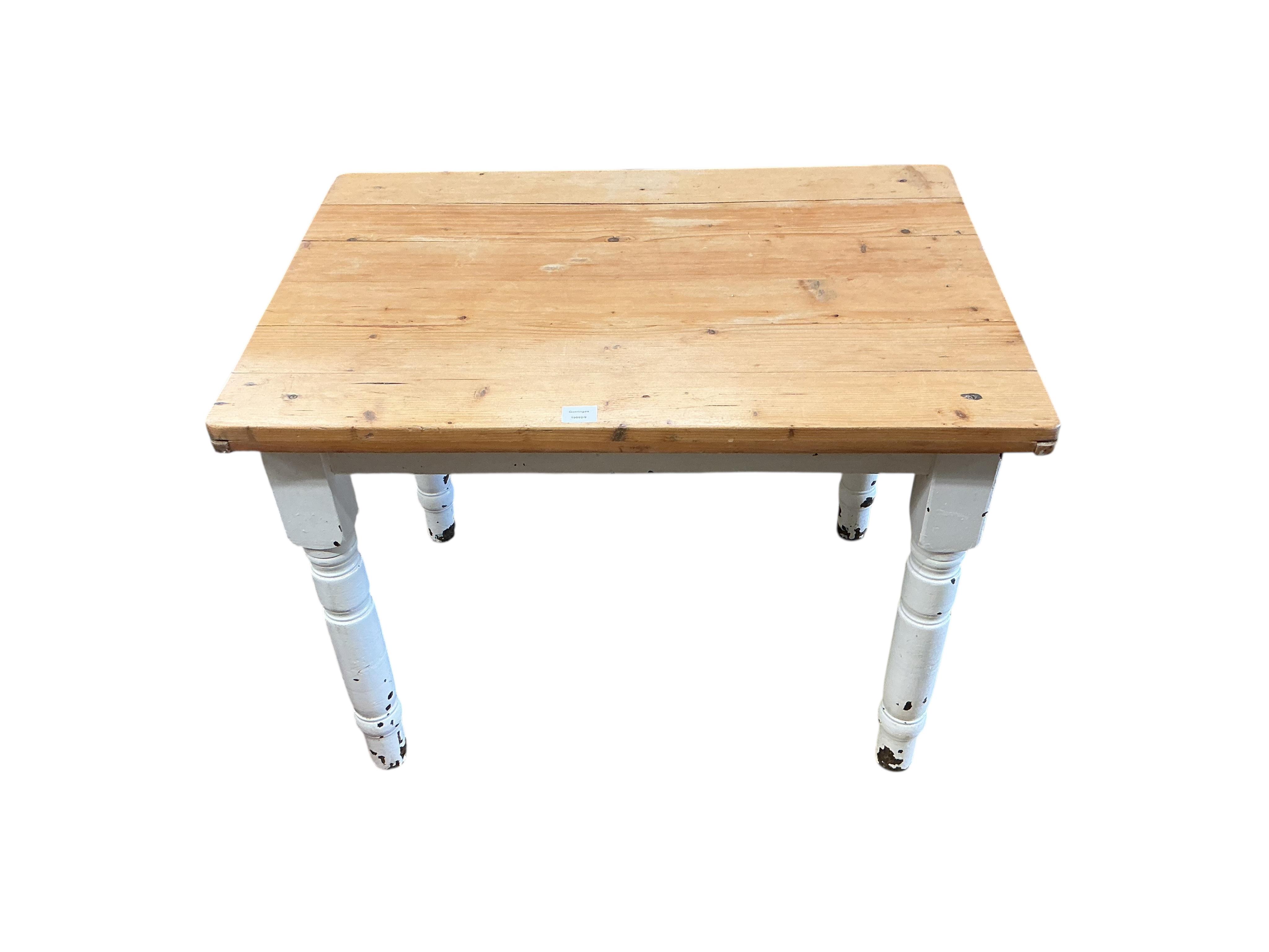 A small Victorian part painted pine table, width 96cm, depth 65cm, height 73cm